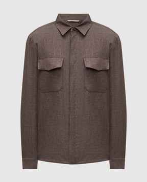 Canali Brown linen shirt with emblem AE0595831021
