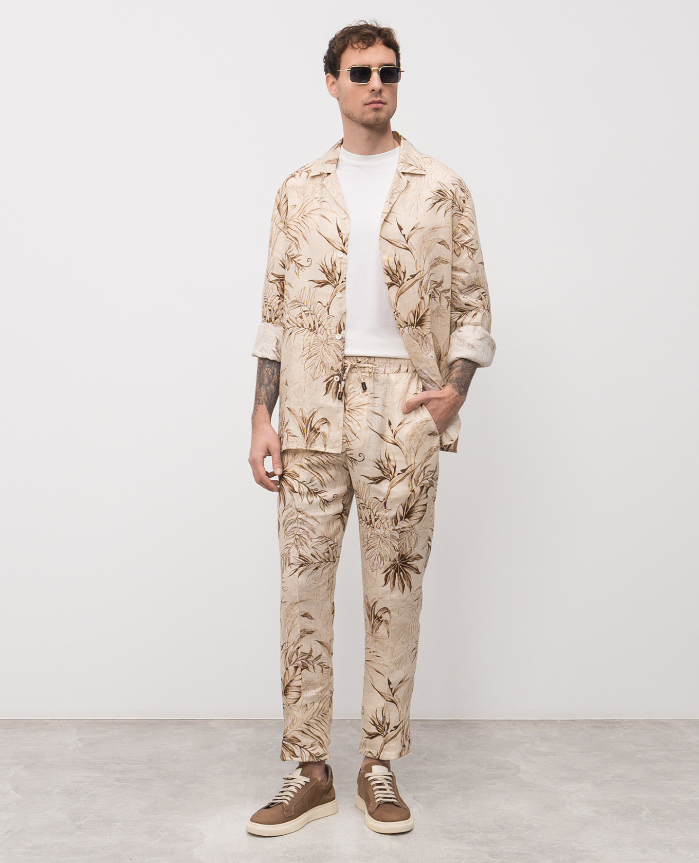 Beige linen pants with print ISAIA 2