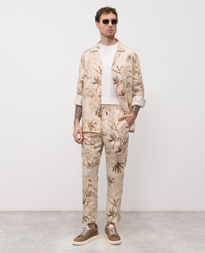 ISAIA Beige linen pants with print PNC016C1110