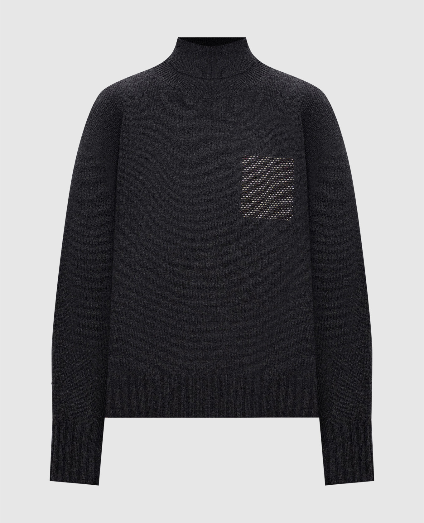 Gray wool, silk and cashmere sweater with monil chain