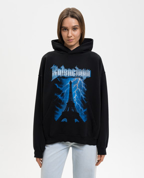 Balenciaga Black Paris Thunderstorm hoodie 871956TUVF4