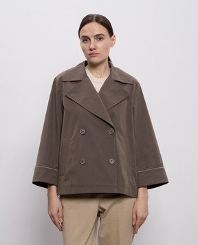 Peserico Brown cropped double-breasted trench coat with chain A2511303184
