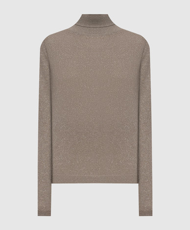 Beigefarbener Rollkragenpullover aus Kaschmir und Seide