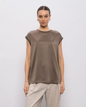 Brunello Cucinelli Brown silk top with shiny texture M0C59EH500