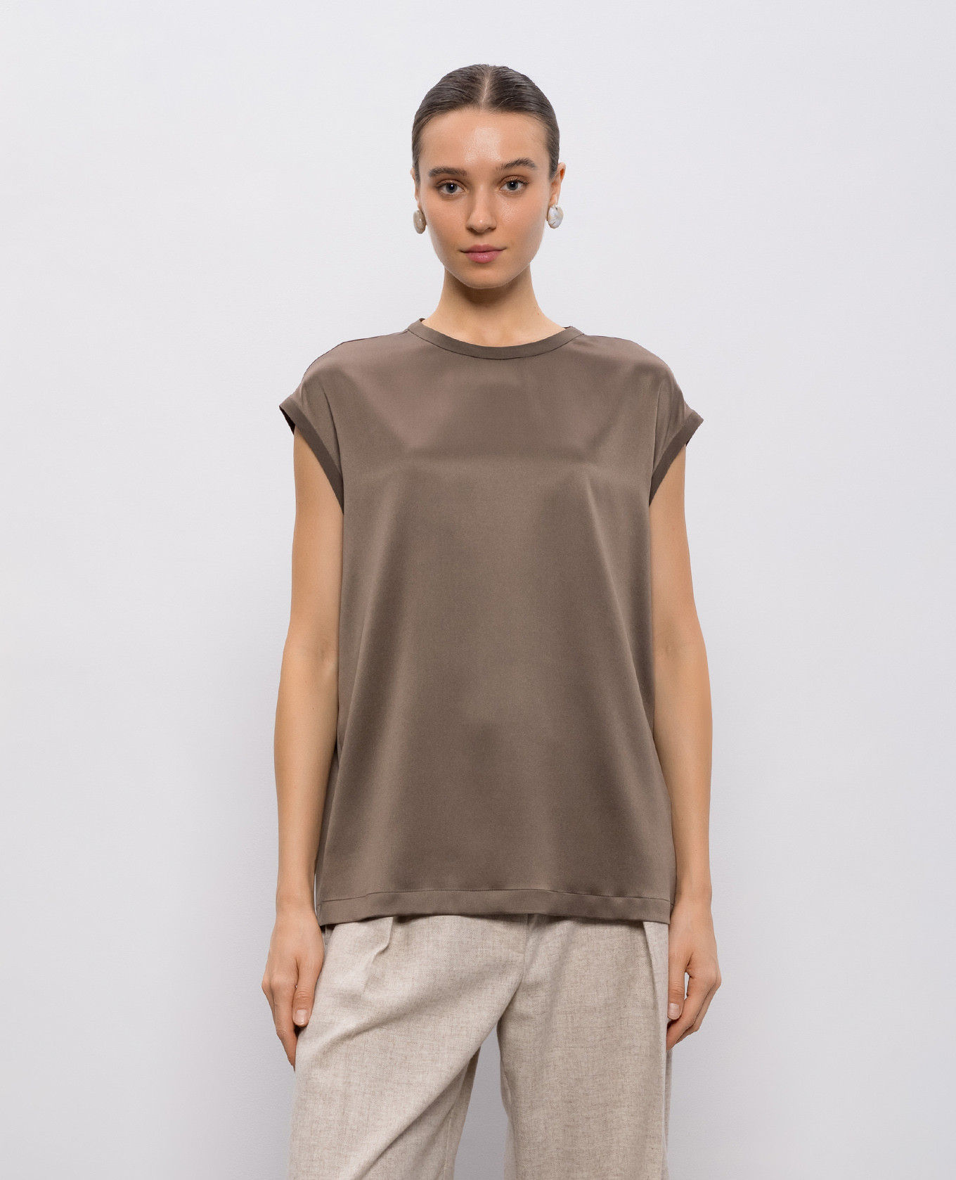 Brown silk top with shiny texture Brunello Cucinelli 3