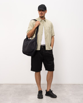 C.P. Company Black linen shorts with logo embroidery MBE250A110341O