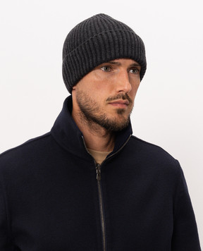 Brunello Cucinelli Grey ribbed cashmere hat M2293900