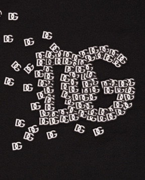 Dolce&Gabbana Children's black T-shirt with textured DG logo monogram L4JTHVG7Q0T814