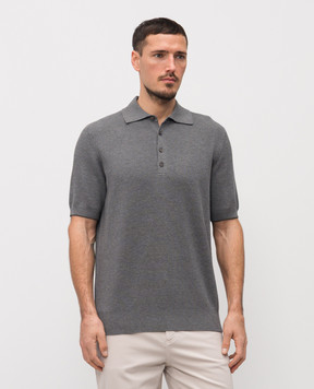 Brunello Cucinelli Grey ribbed cotton polo shirt M29400025