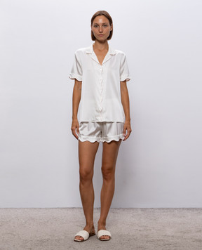 Dore & Rose Ivory silk pajamas SCALLOPSILKSHORTSET