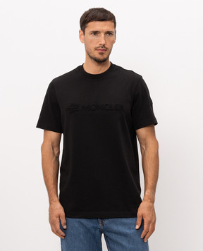 Moncler Black T-shirt with textured logo L20918C0001189AUG
