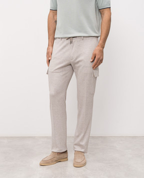 Stefano Ricci Beige linen and silk cargo pants M1T6100380DN29HA