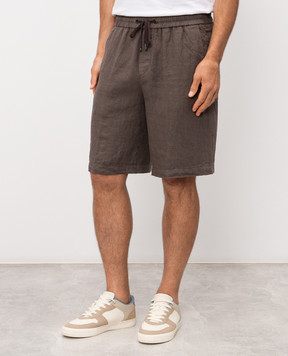 Peserico Brown linen shorts with logo patch R54235T00D02494