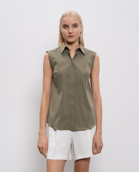 Brunello Cucinelli Green sleeveless shirt with monil chain M0091MA616