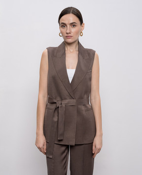 Peserico Brown double-breasted vest with linen A03028A01926