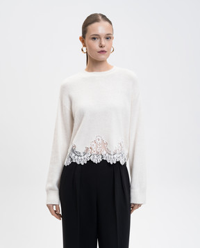 Twinset White angora wool jumper with lace 252TT3381