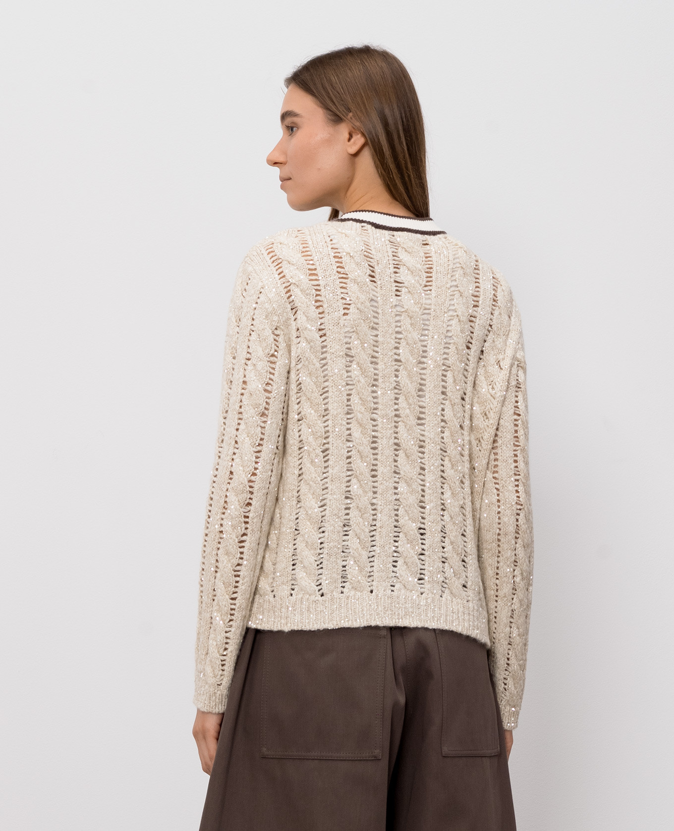 Beige cardigan with wool and cashmere Brunello Cucinelli 4
