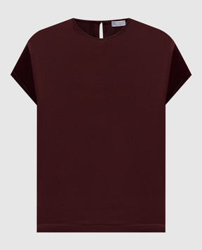 Brunello Cucinelli Burgundy silk blouse with monil chain MPC59DE310