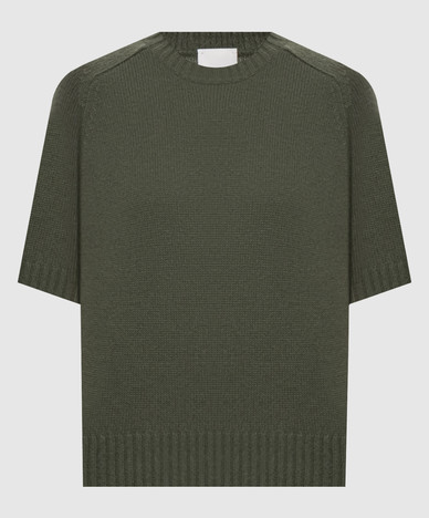 Pull en cachemire vert à manches courtes