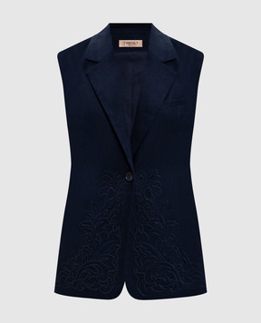 Twinset Blue linen vest with Richelieu embroidery 261TP2314