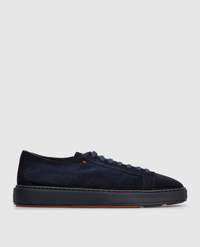 Santoni Blue suede sneakers with logo MBCD21571OCACAOL