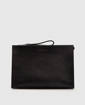 Orciani Black leather clutch with textured logo SU0201LGN