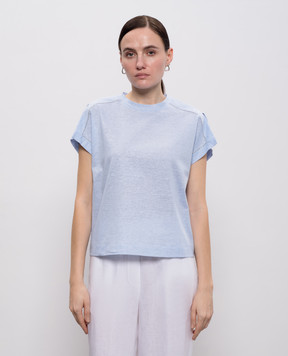 Peserico Blue linen t-shirt with monil chain S06416J00D03036
