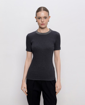 Peserico Gray ribbed T-shirt with lurex A06840J0B5669