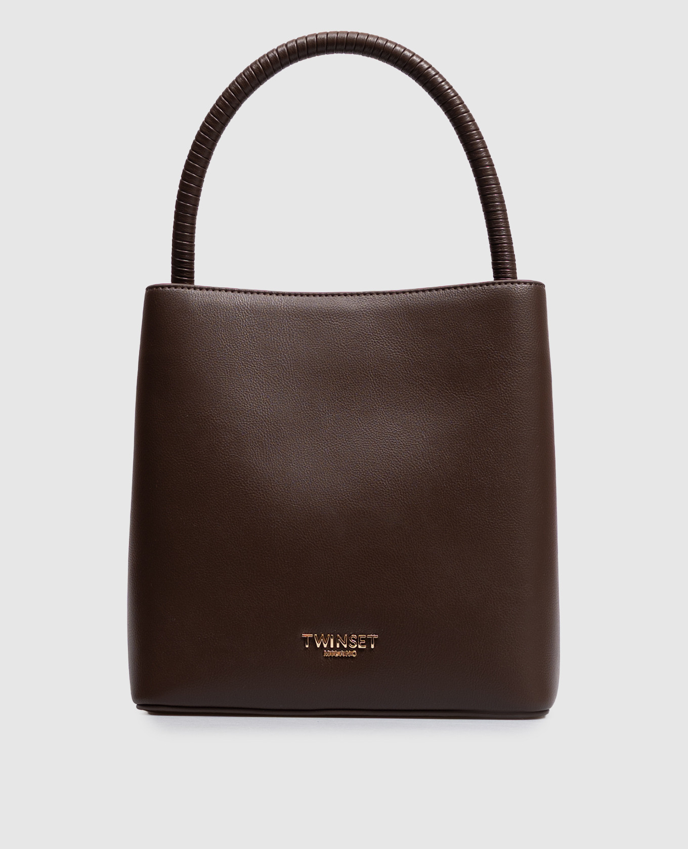 Brown bucket bag with textured logo