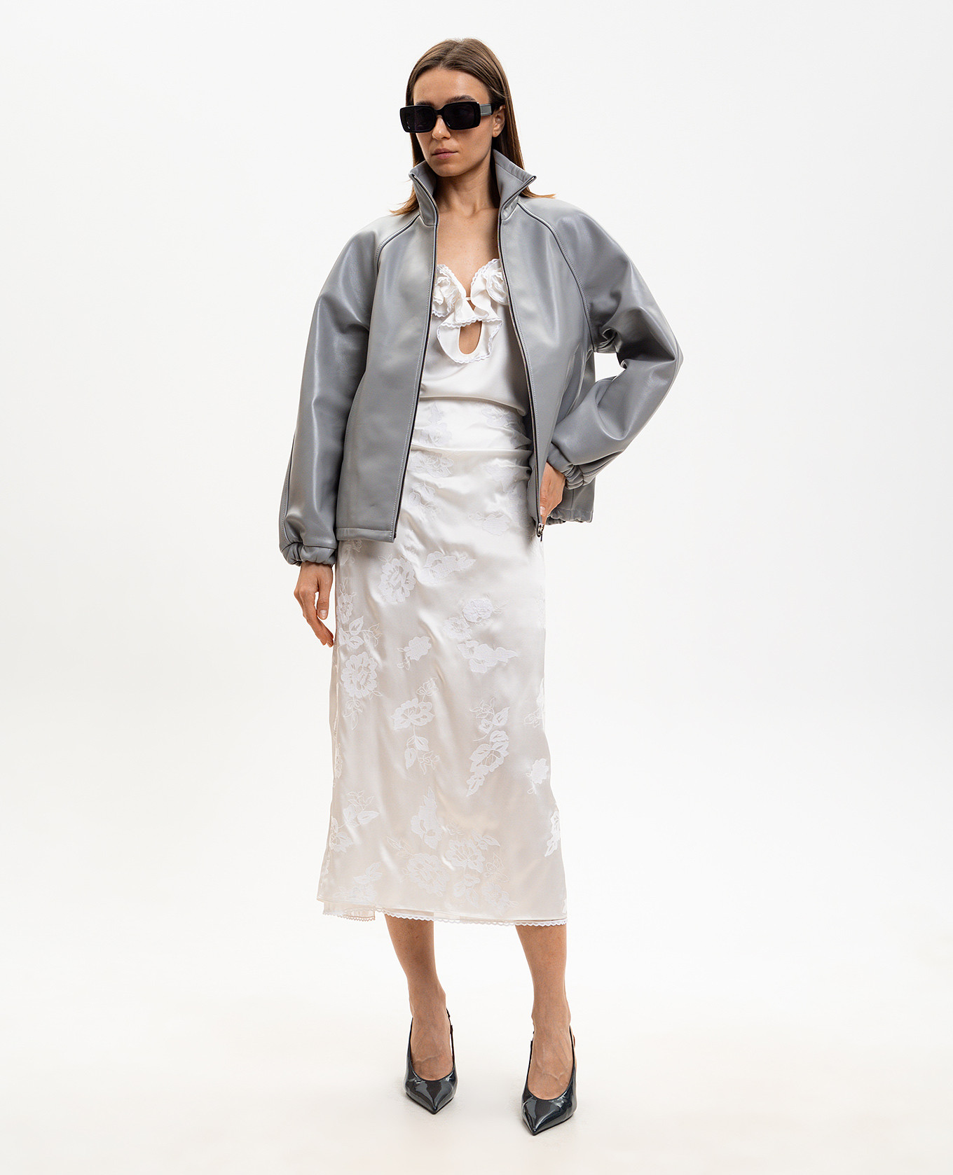 

Grey straight-cut leather jacket Babe Pay Pls