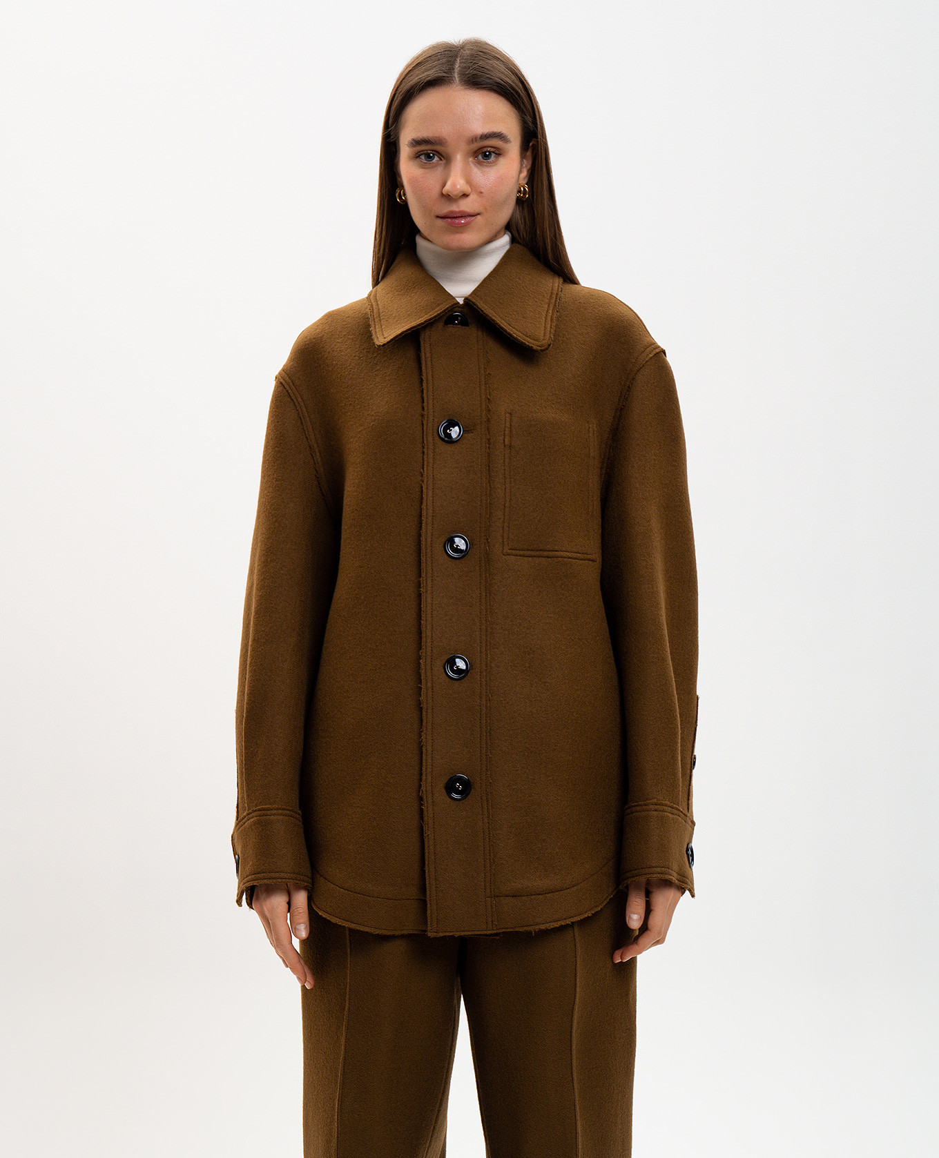 

Brown wool coat with logo Ami Paris