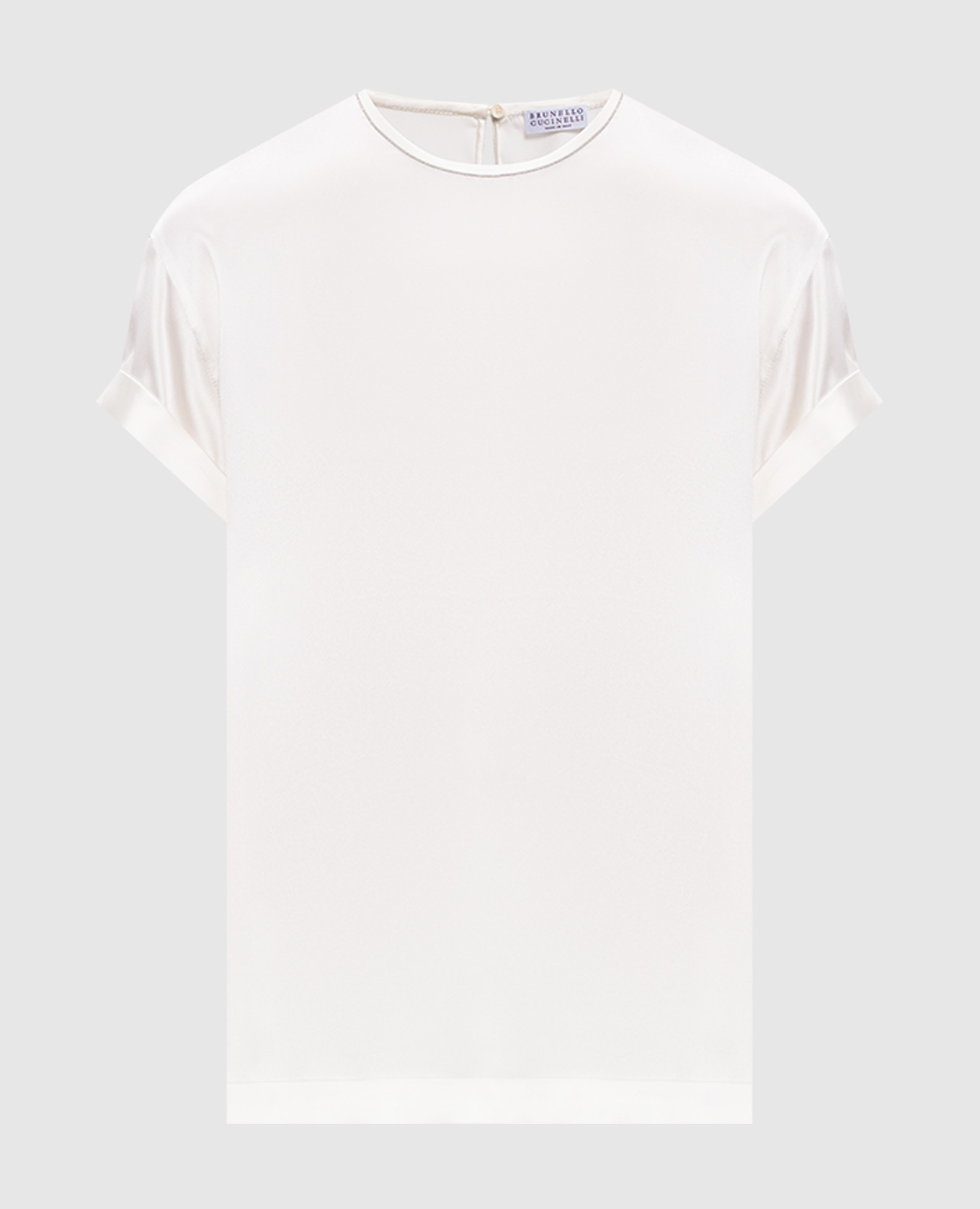 White silk top with monil chain