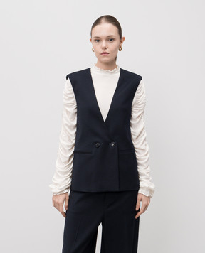 Twinset Blue double-breasted wool vest with logo 252TT2126