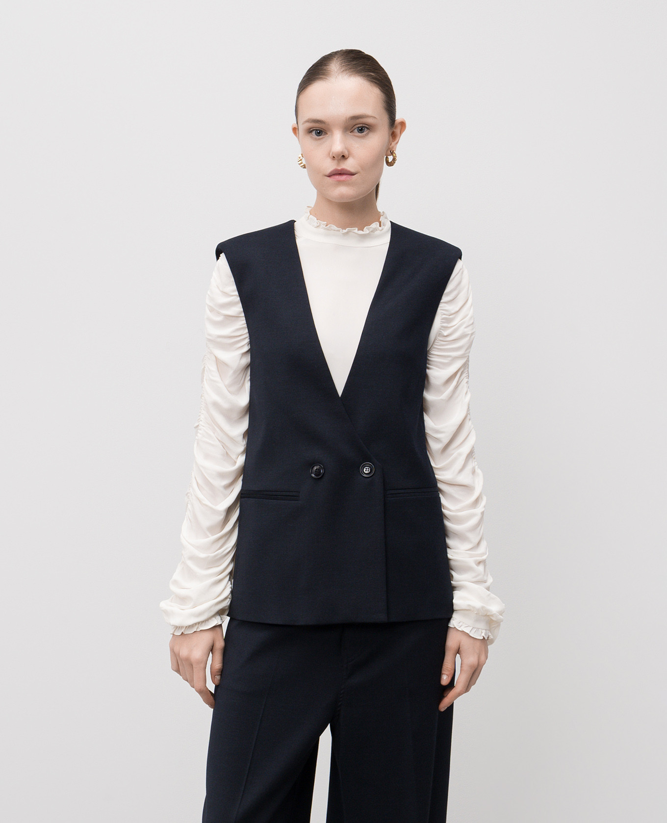 Blue double-breasted wool vest with logo Twinset 3