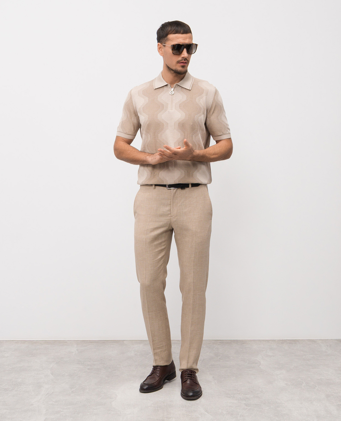 

Beige silk polo with emblem Stefano Ricci