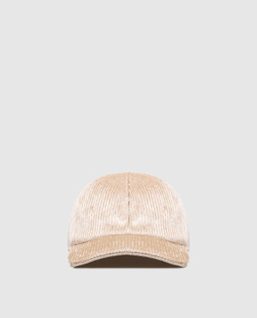 Peserico Beige velvet cap with monil chain A36225C001597
