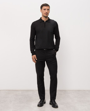 Stefano Ricci Black striped wool, silk and cashmere polo shirt KE08023P30E26373