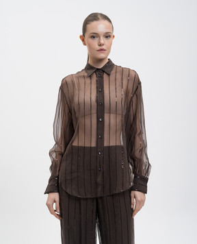 Brunello Cucinelli Brown silk blouse with sequins MF940RI516