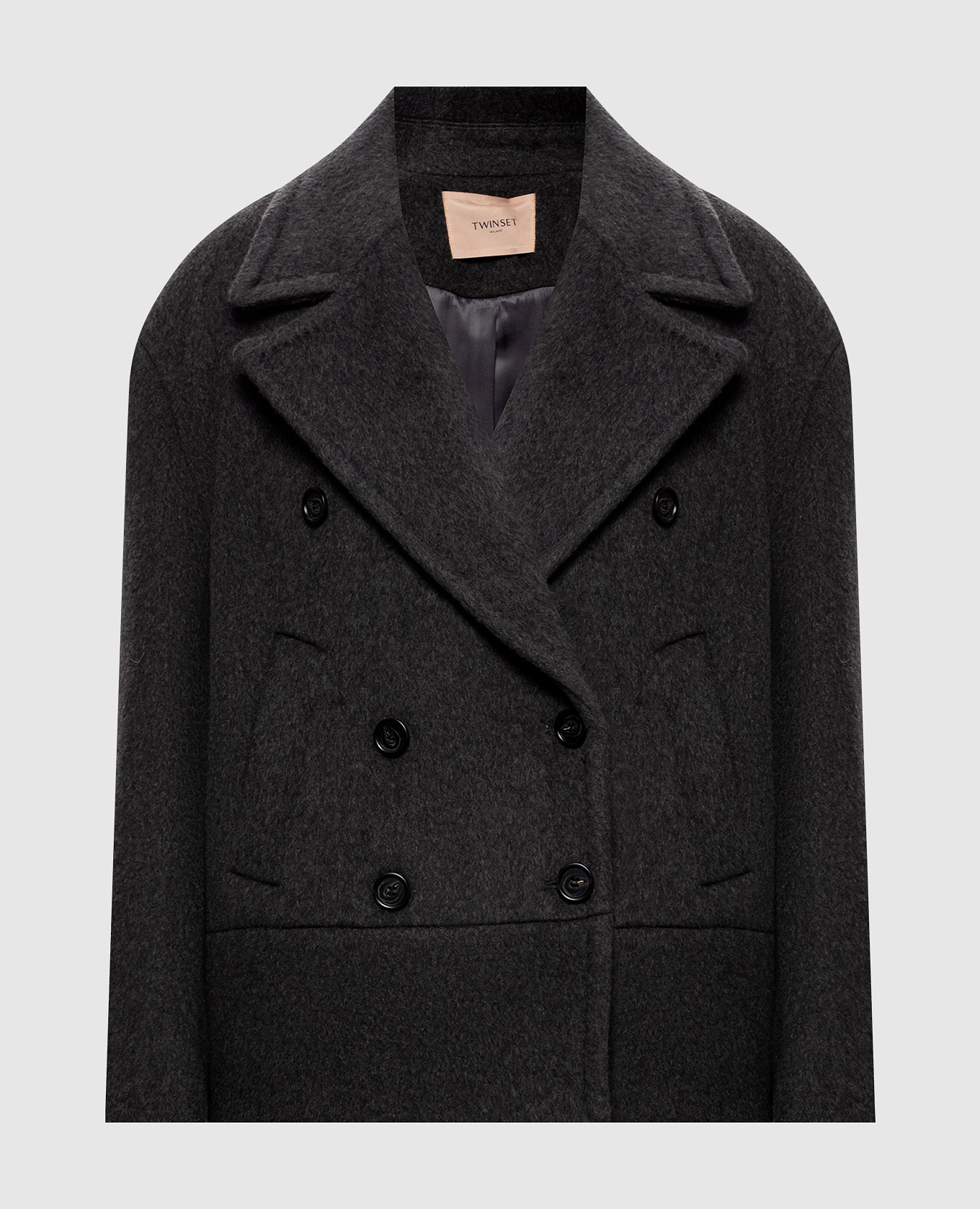 Gray double-breasted coat with wool Twinset