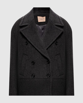 Twinset Gray double-breasted coat with wool 262TT2471
