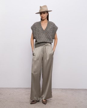 Brunello Cucinelli Khaki silk and linen vest MEA371112