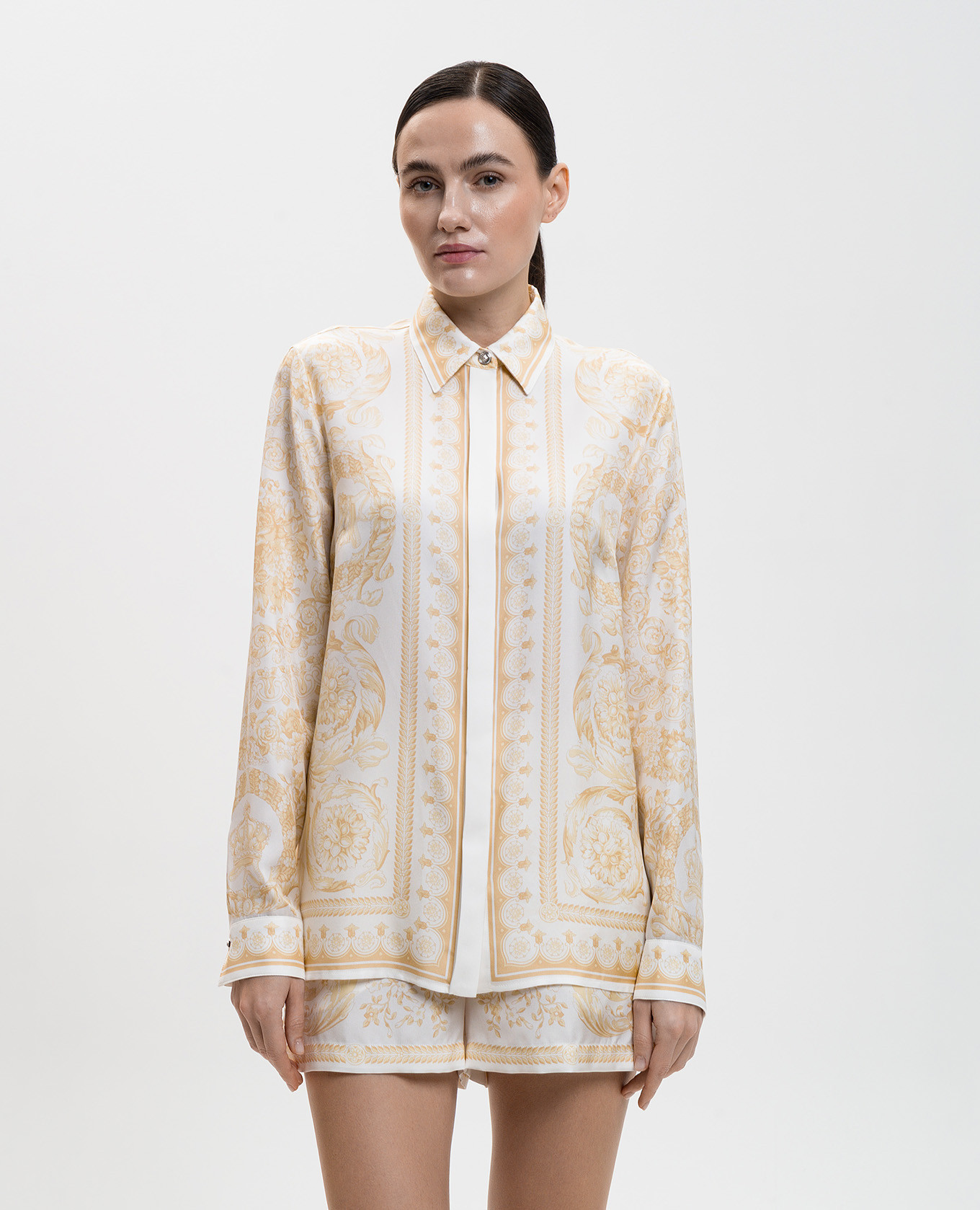 White silk blouse with Barocco Jacquard print Versace 3