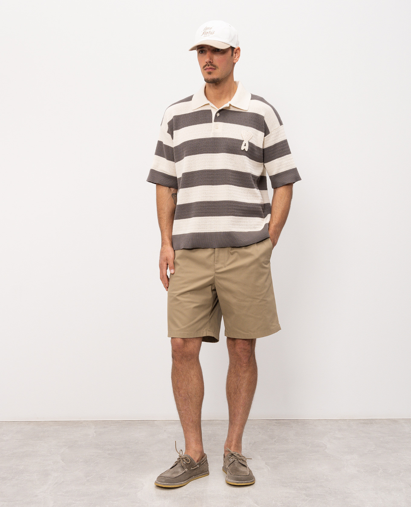 

Beige striped polo shirt with emblem Ami Paris