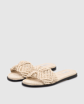Agnona Beige leather flip-flops with weaving LI1102L8265