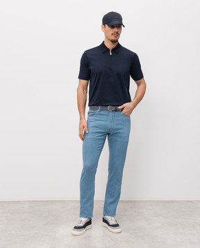 Enrico Mandelli Blue polo shirt with logo patch 3K057A5677