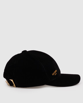 Balmain Black velour cap with textured logo HF1XA600VI93