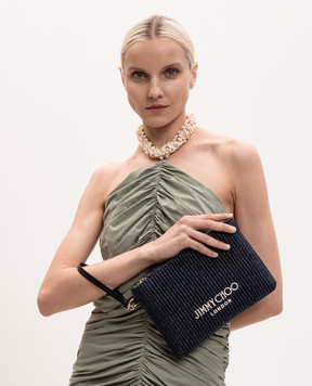 Jimmy Choo Blue raffia clutch with logo embroidery ZIPPEDFLATPOUCHJYN