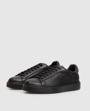 Doucal's Black leather sneakers with logo patch DU2852ALEXPF781