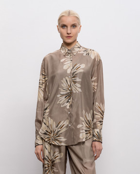Brunello Cucinelli Khaki printed silk blouse MQ967RH206