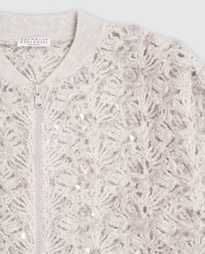 Brunello Cucinelli Children's gray openwork cardigan with wool BRFMSR06A